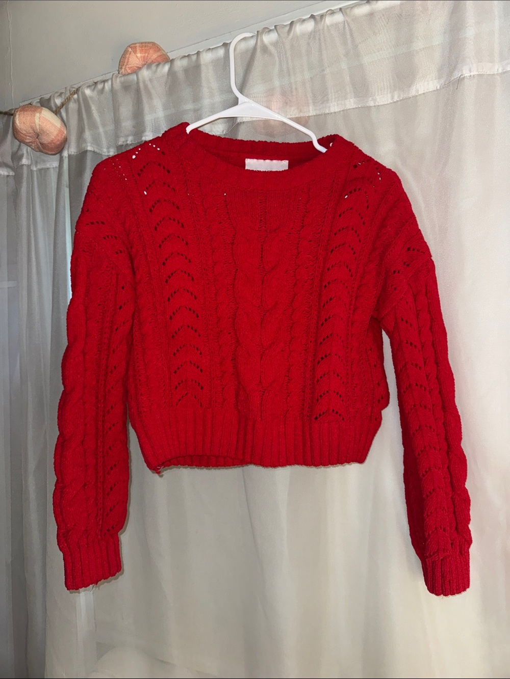 Pink Rose Red Cable-Knit Cropped Sweater
